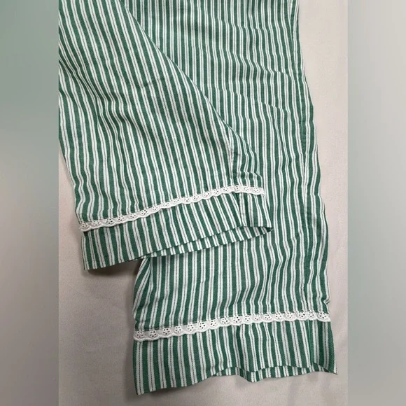 Rachel Ashwell Green Striped Cotton Pajama Set with Lace Trim -Women's Sleepwear - Picture 9 of 16